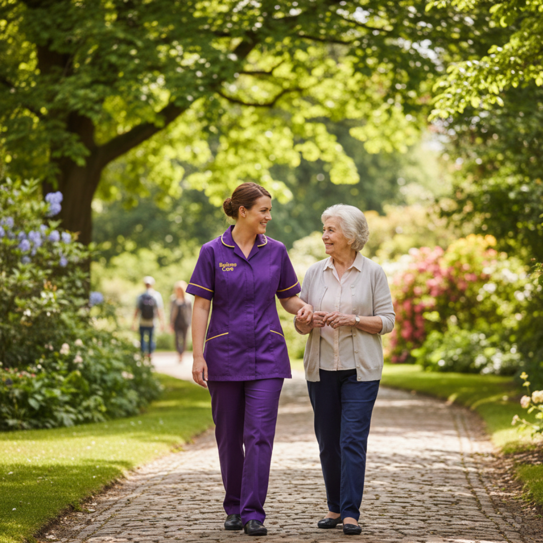 Professional carer providing mental health support care in a peaceful outdoor setting