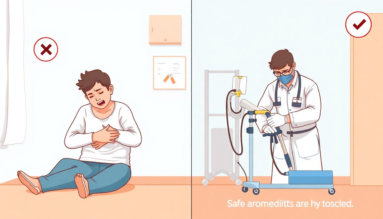 Comparison showing unsafe family handling versus professional HSE-trained moving and handling care in Medway